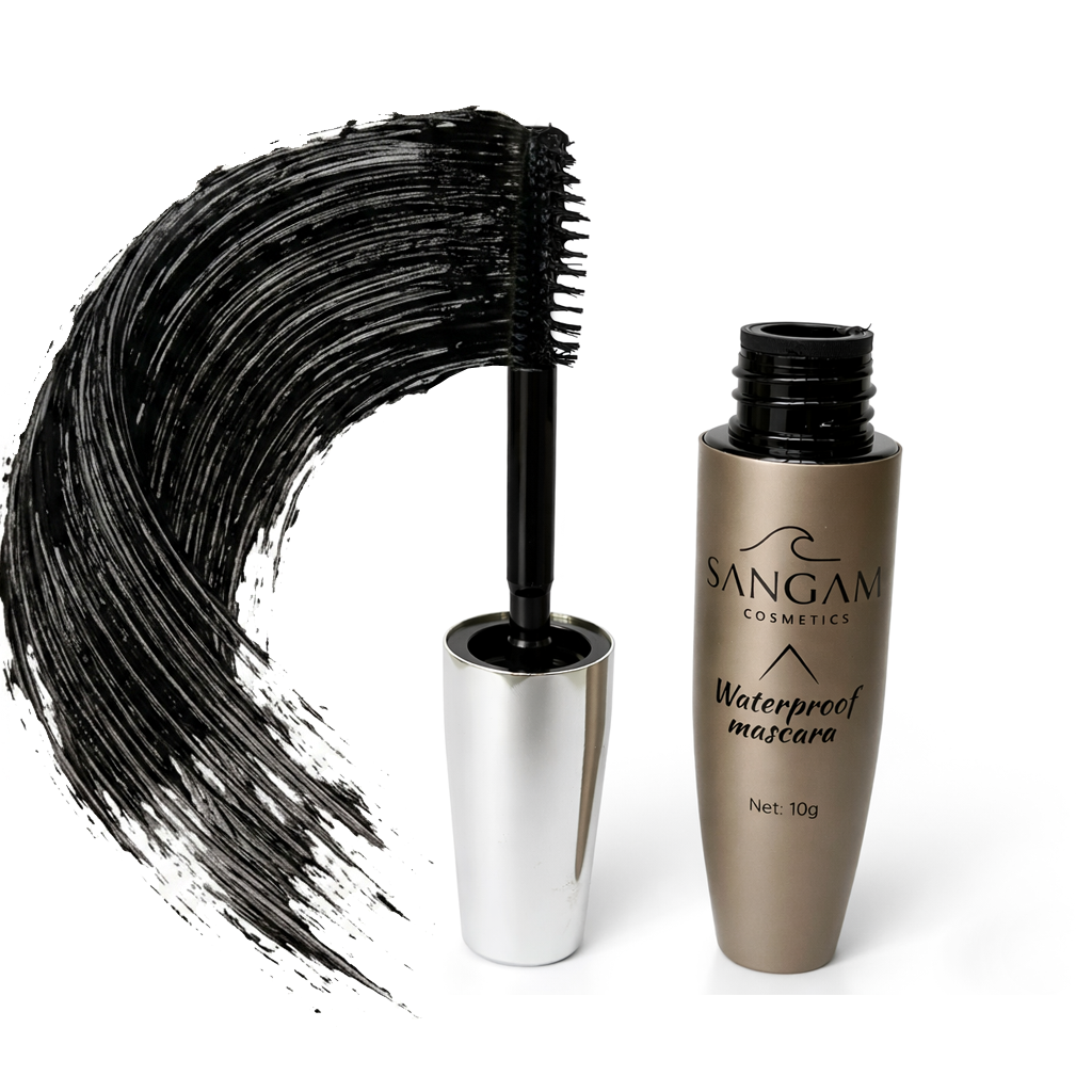 Waterproof mascara brush with black volume effect and luxury metal mascara bottle
