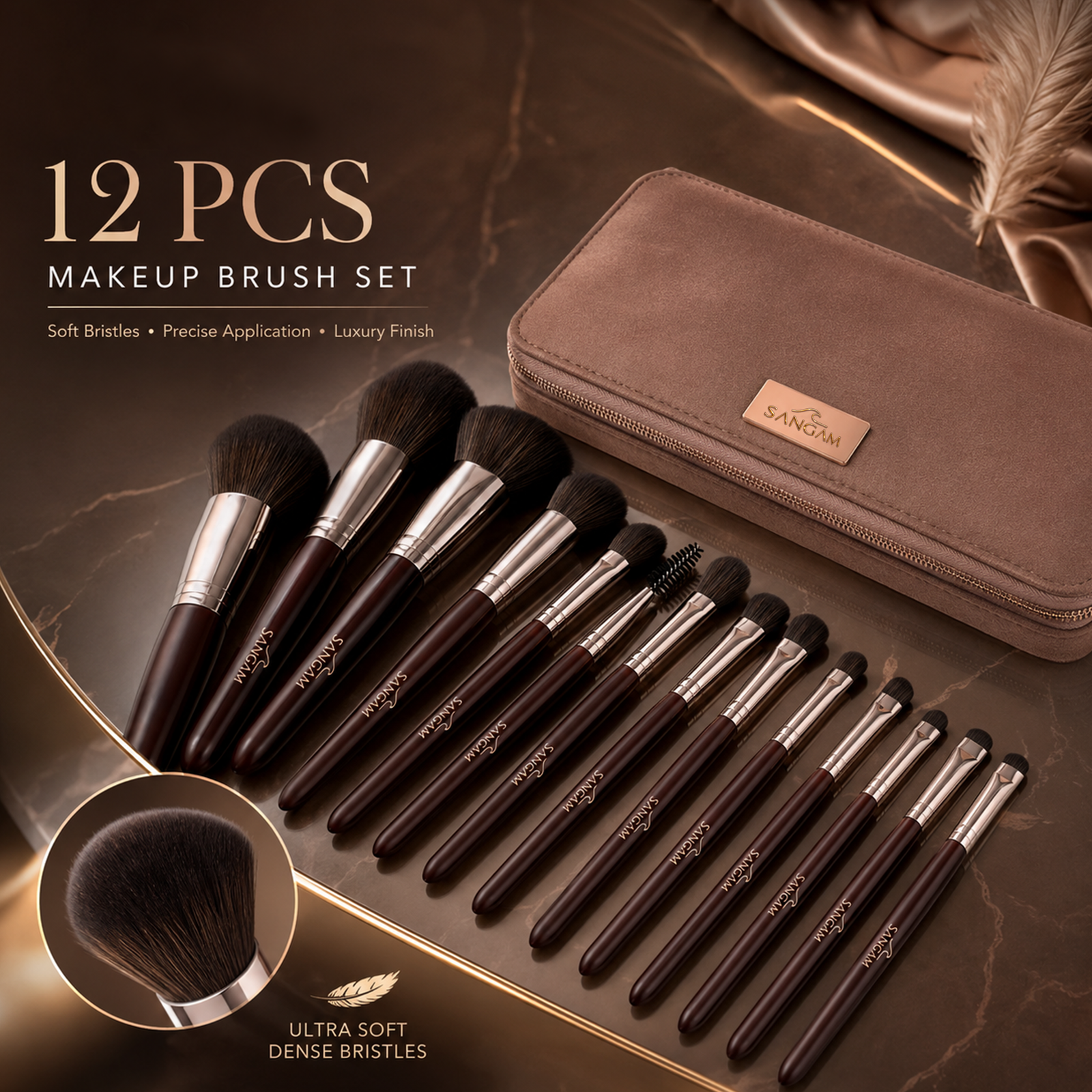 12PCS MAKEUP BRUSH SET WITH ZIPPER BAG - Image 8