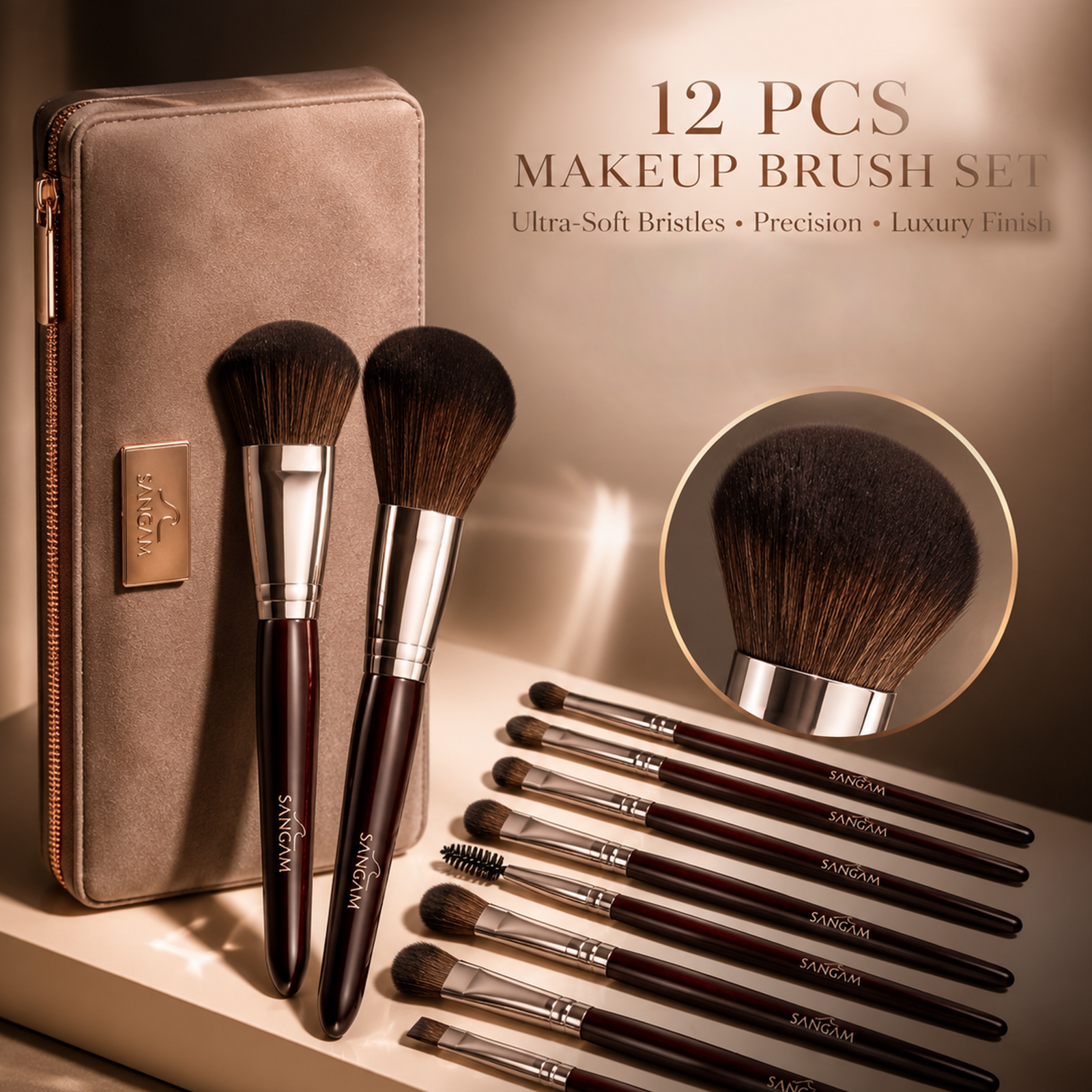 12PCS MAKEUP BRUSH SET WITH ZIPPER BAG - Image 9