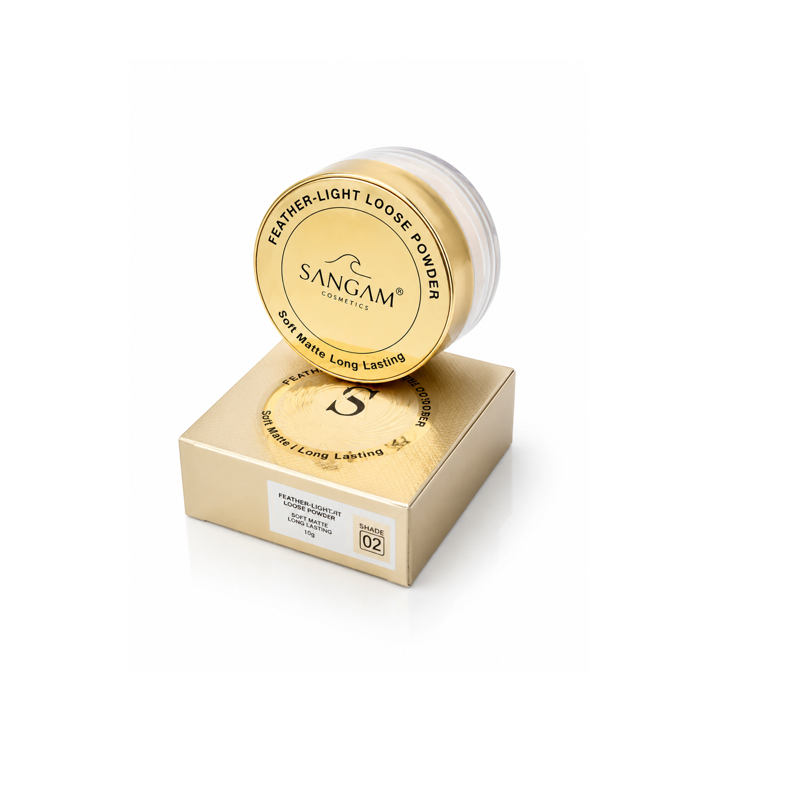 SANGAM Feather-Light Loose Powder FA-6822 packaging with soft matte long-lasting finish