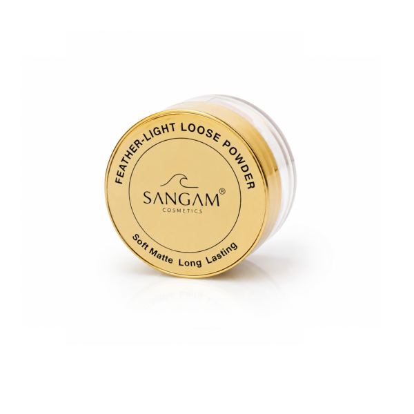 SANGAM Feather-Light Loose Powder FA-6822 packaging with soft matte long-lasting finish