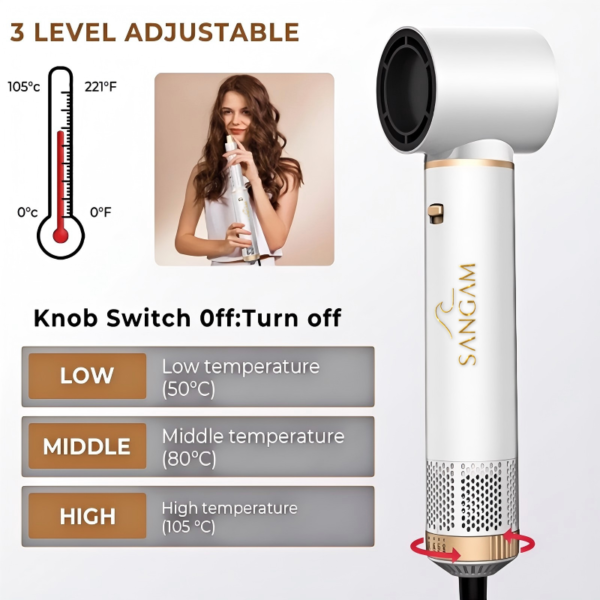 Salon Speed 5 In 1 Hair Styler with multiple attachments for drying, curling, smoothing, volumizing and straightening hair, premium gold and navy design
