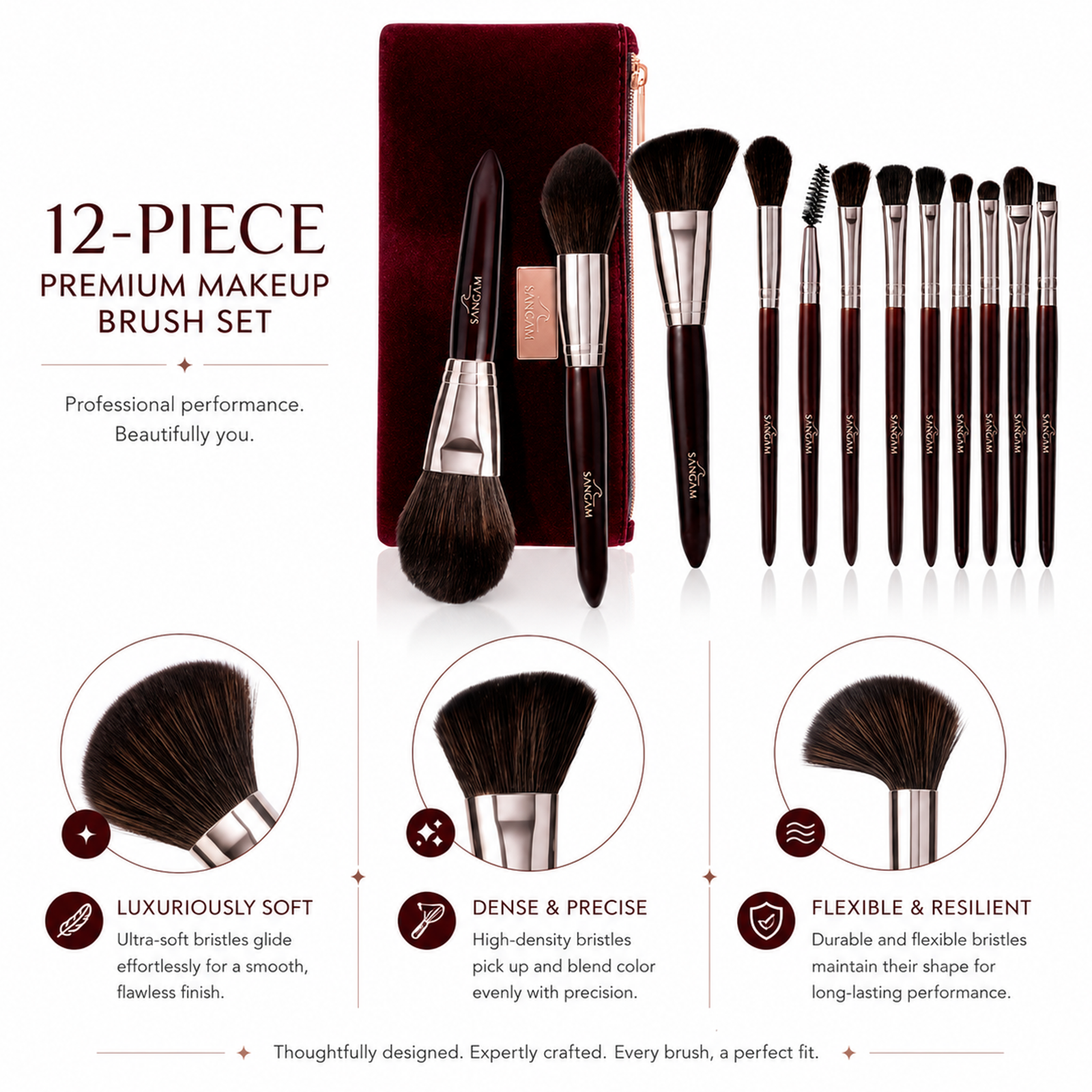 12PCS MAKEUP BRUSH SET WITH ZIPPER BAG - Image 12