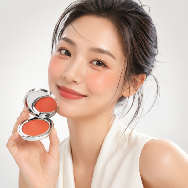 Open compact of Sangam Soft Radiance Blush showing peach shade