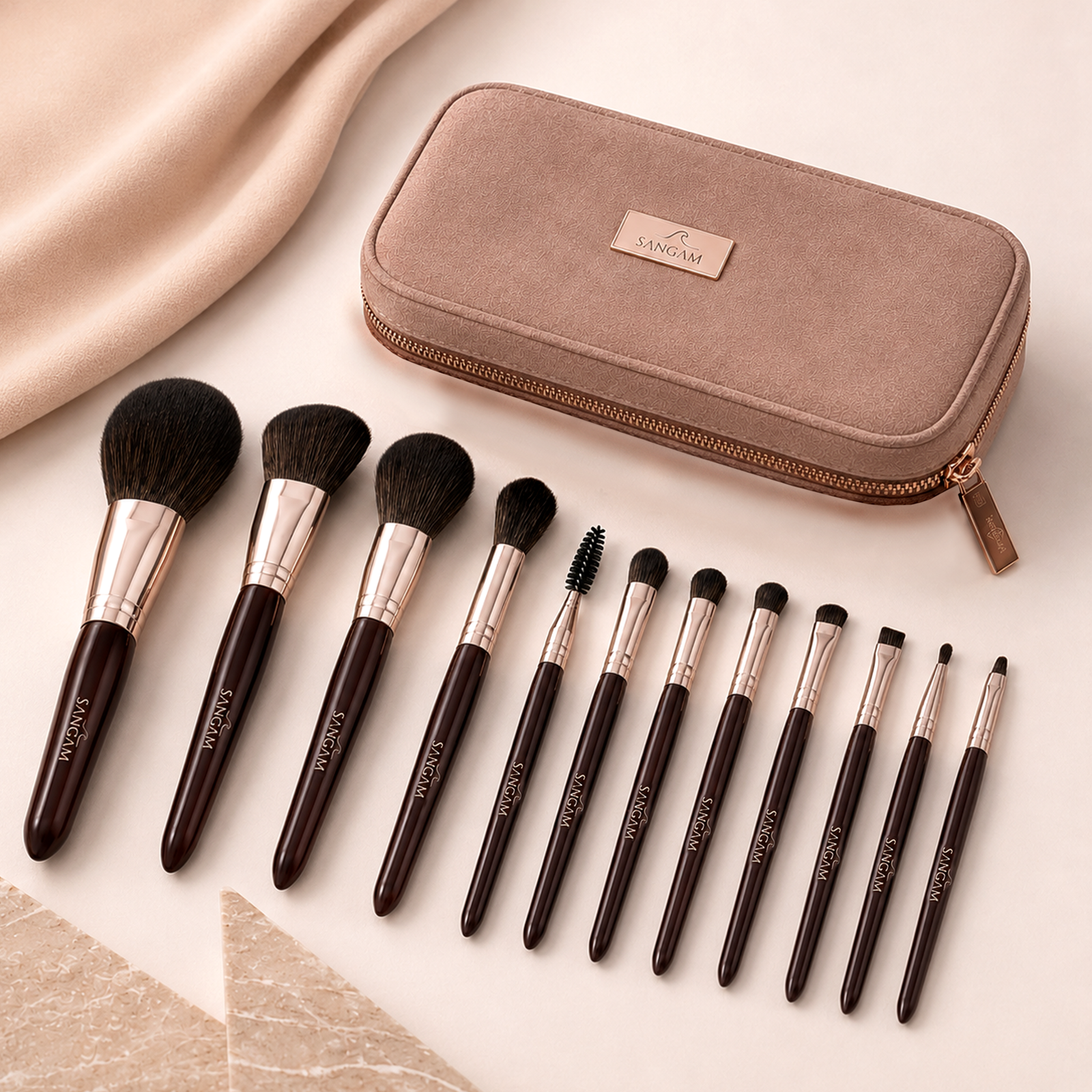 12PCS MAKEUP BRUSH SET WITH ZIPPER BAG - Image 4