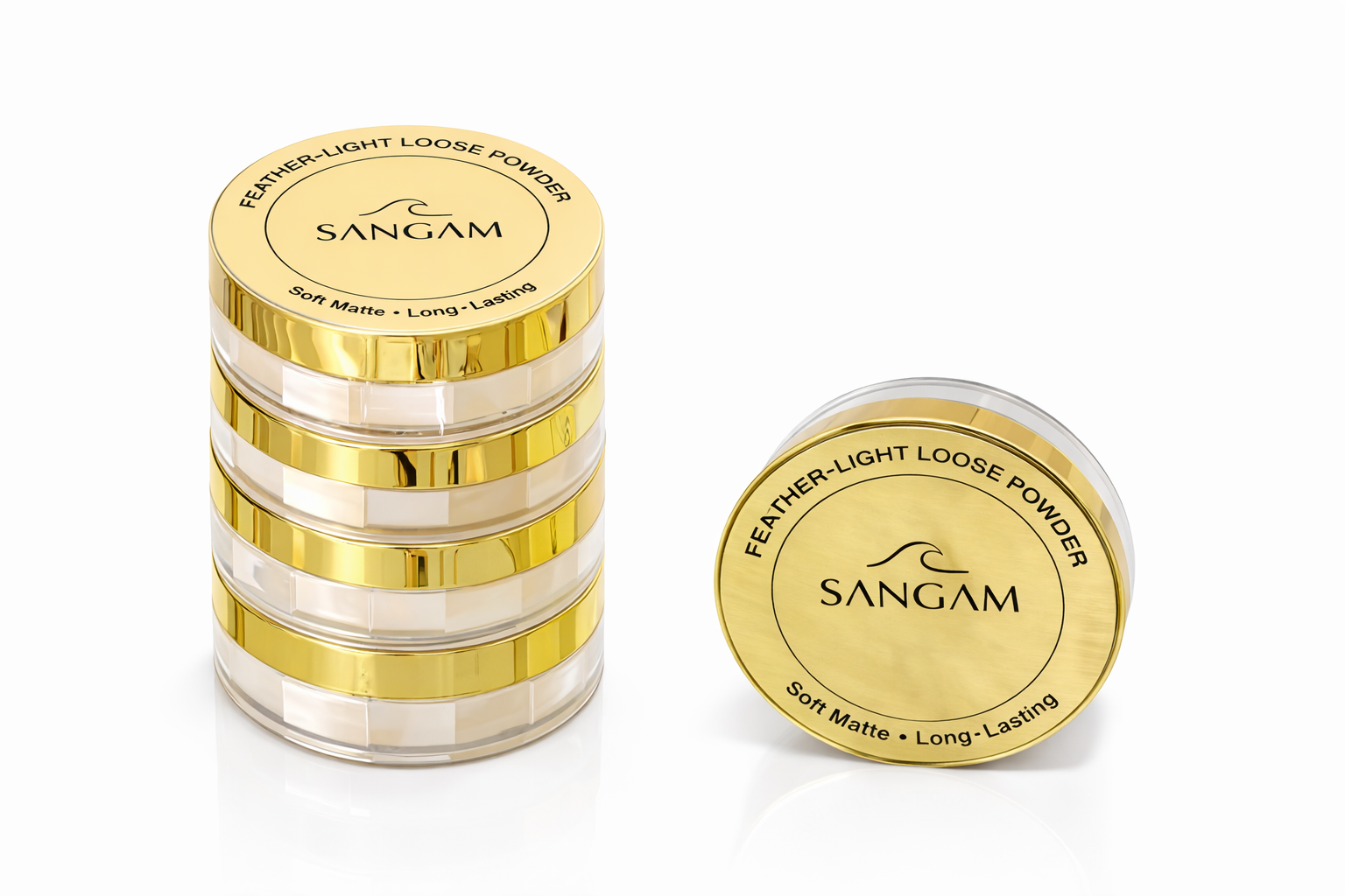 SANGAM Feather-Light Loose Powder FA-6822 packaging with soft matte long-lasting finish