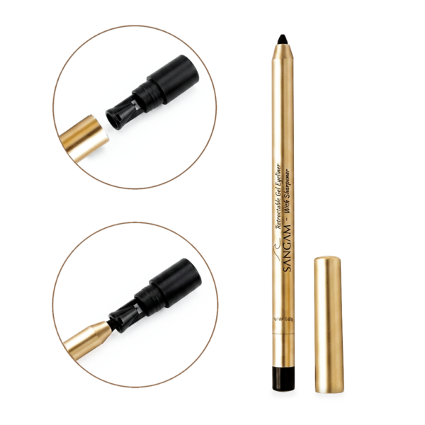 SANGAM Retractable Gel Eyeliner with Built-In Sharpener (Matte Waterproof)