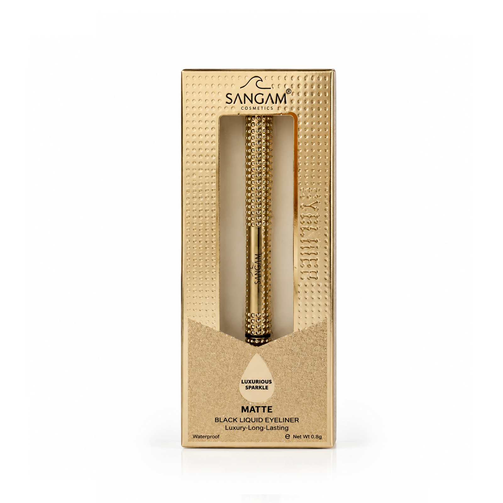 SANGAM Long Wear Waterproof Liquid Eyeliner EY09 with gold packaging and black precision tip