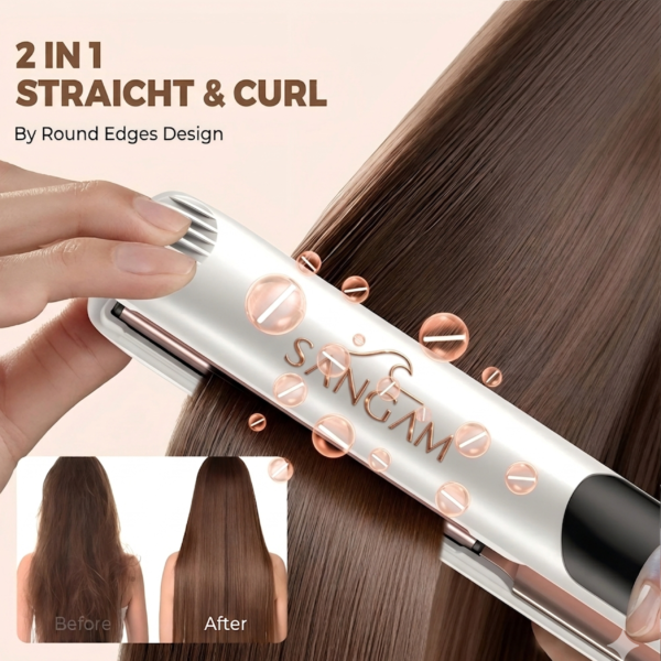 SANGAM Lustra 2 in 1 hair styler with ceramic floating plates for straightening and curling hair with smooth frizz free shine