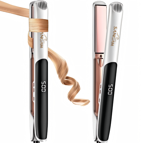 SANGAM Lustra 2 in 1 hair styler with ceramic floating plates for straightening and curling hair with smooth frizz free shine